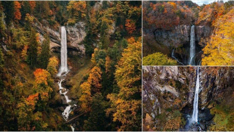 Majestic Waterfall Cascading Through the Swiss Alps